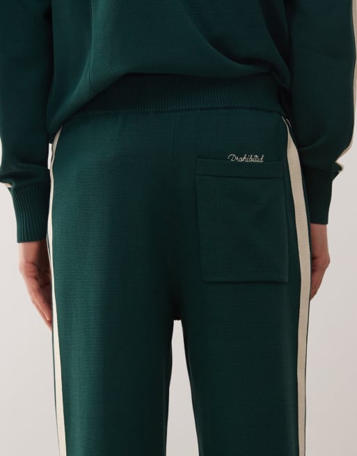 Prohibited straight fit logo knit trackies in green (part of a set), 5 of 5