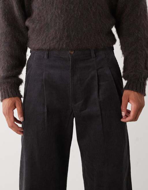 Prohibited straight leg double pleated baggy pants in dark grey, 4 of 5