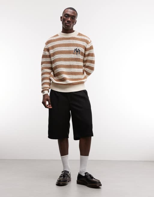 Prohibited stripe light knit jumper in brown, 2 of 5
