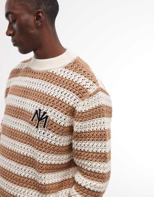 Prohibited stripe light knit jumper in brown, 3 of 5