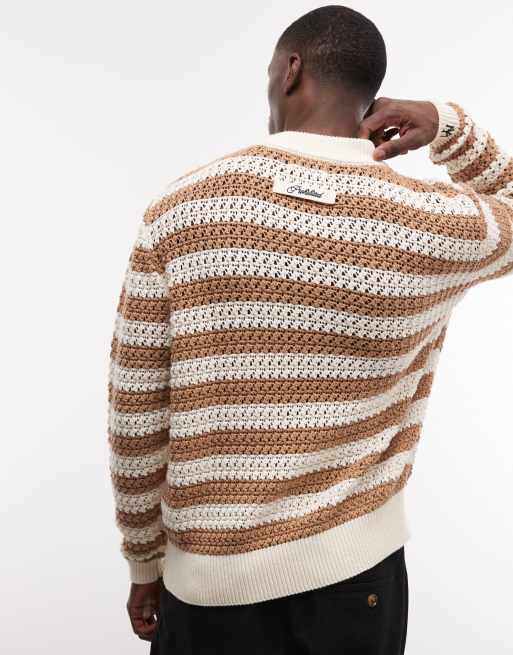 Prohibited stripe light knit jumper in brown, 5 of 5