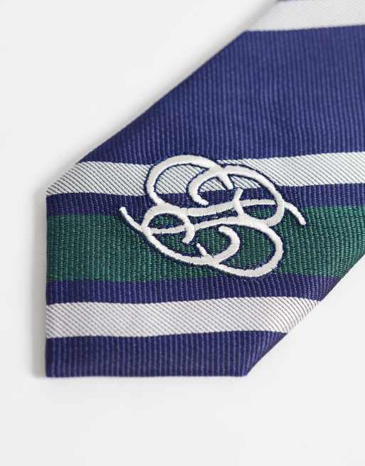 Prohibited stripe logo tie in navy & green, 2 of 3