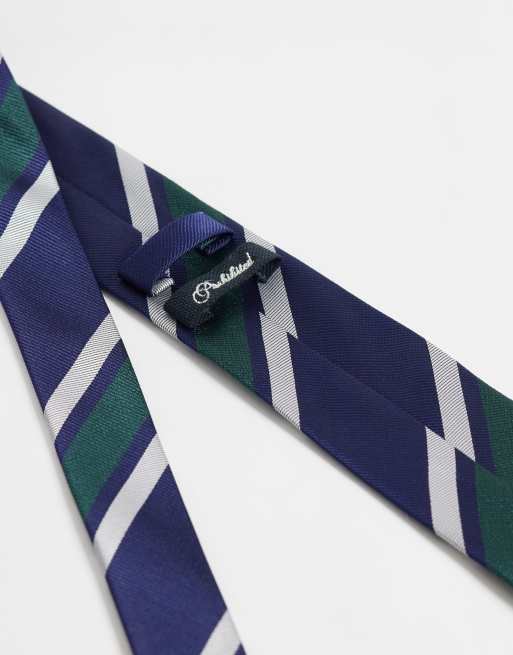 Prohibited stripe logo tie in navy & green, 3 of 3
