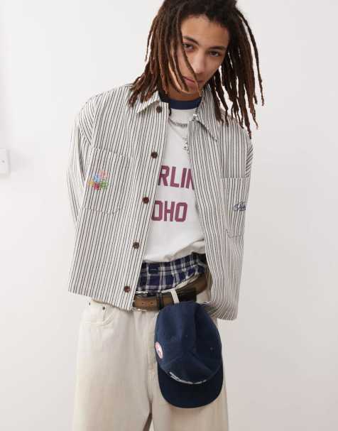 Prohibited striped harrington jacket in white and blue - view 1