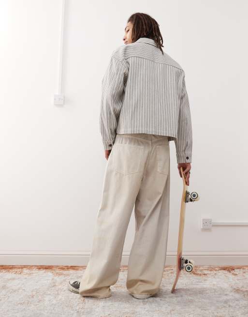 Prohibited striped harrington jacket in white and blue