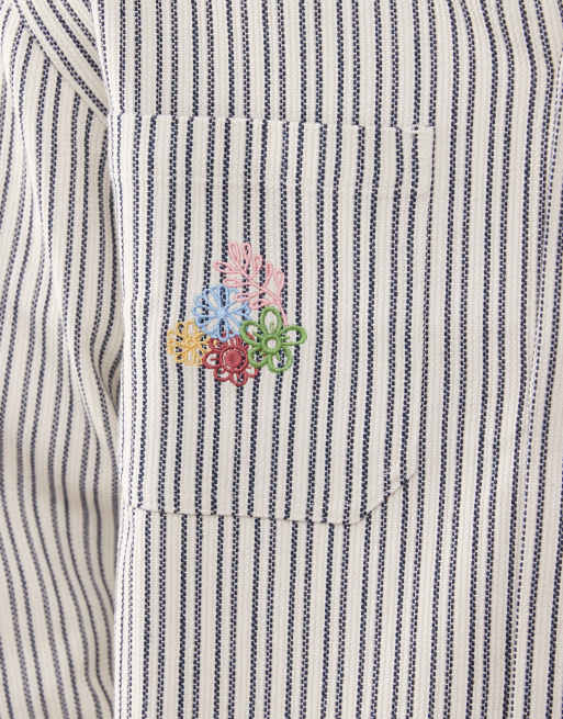 Prohibited striped harrington jacket in white and blue