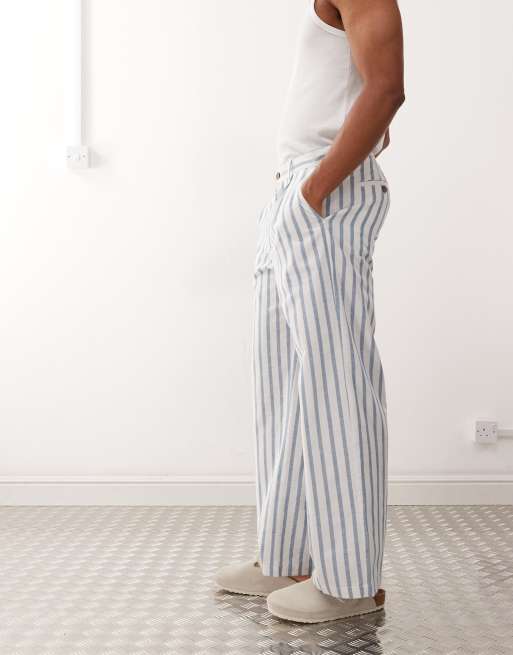Prohibited striped linen blend pants in blue | ASOS
