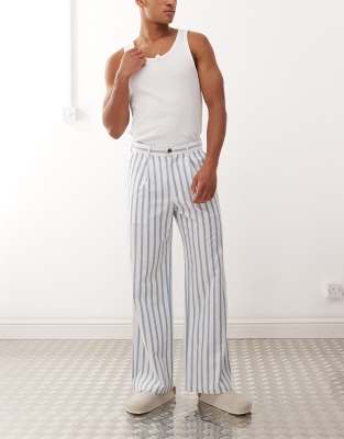 Prohibited Prohibited striped linen pants in blue-Multi