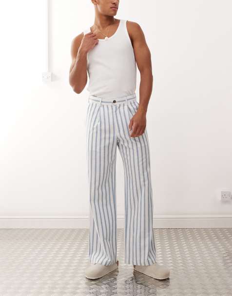 Prohibited striped linen pants in blue - view 1