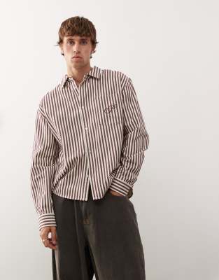 striped vacation shirt in white and burgundy-Multi