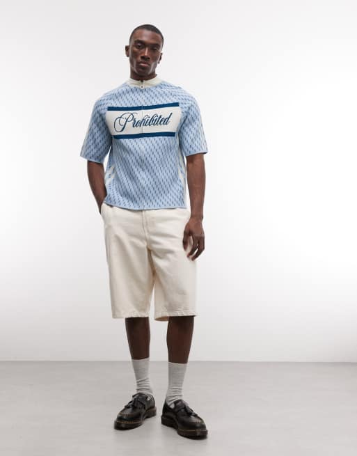Prohibited Sunday ride zip up knitted jersey in light blue, 3 of 5