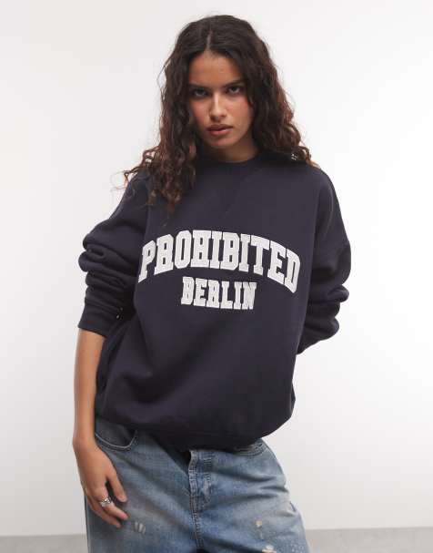 Prohibited sweatshirt met ronde hals in gewassen diepblauw - view 1