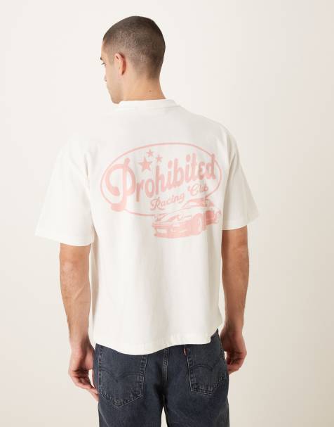 Prohibited - T-shirt bianca con stampa grafica di auto da corsa sul retro - view 1