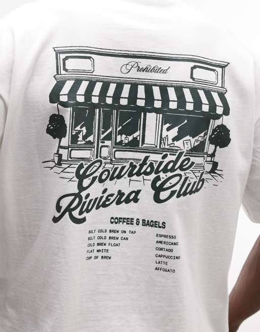 Prohibited - T-shirt bianco sporco con grafica Coffee and Bagels, 4 di 5