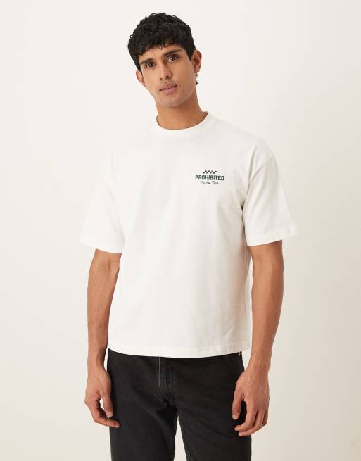 Prohibited - T-shirt bianco sporco con stampa grafica Rush sul retro, 3 di 5