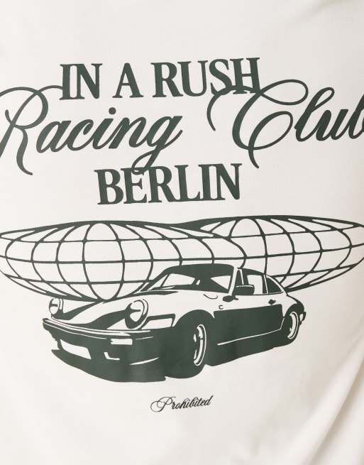 Prohibited - T-shirt bianco sporco con stampa grafica Rush sul retro, 5 di 5