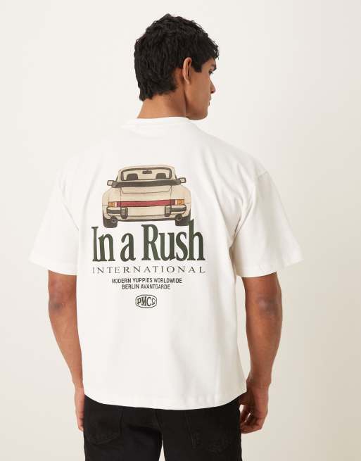 Prohibited - T-shirt color bianco sporco con stampa grafica di auto sul retro