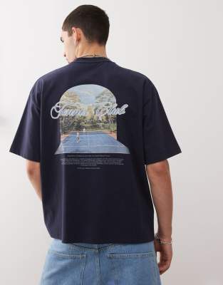 Prohibited – T-Shirt in Marineblau mit „Grand Match“-Grafikprint - view 1