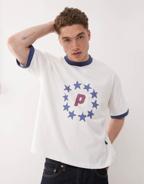 Prohibited – T-Shirt in Weiß mit Stern-Logo in Blau - view 1