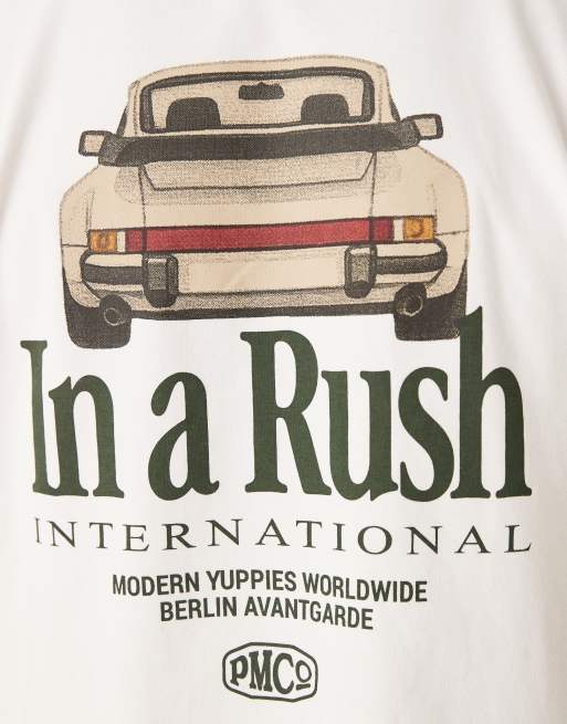 Prohibited – T-Shirt in Wollweiß mit Autorennen-Grafikprint am Rücken, 5 von 5