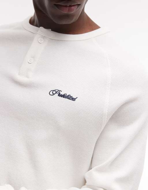 Prohibited - T-shirt met lange mouwen en Henley-hals in gebroken wit, 3 van 5
