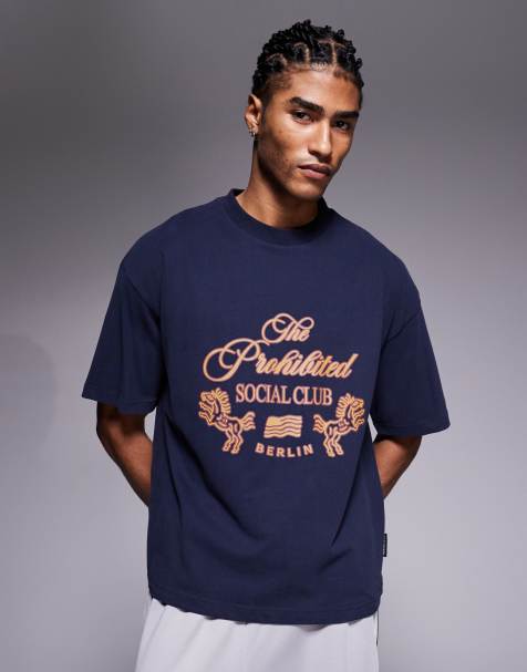 Prohibited – T-Shirt mit grafischem Logo in Marineblau - view 1