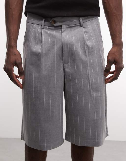 Prohibited tailored pleated shorts in grey stripe | ASOS