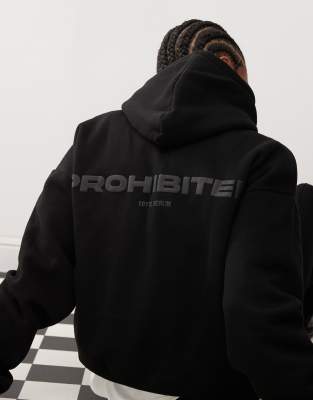 Prohibited Prohibited tonal logo back print 360gsm hoodie co-ord in black