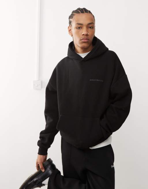 Prohibited tonal logo back print 360gsm hoodie co-ord in black, 2 of 4