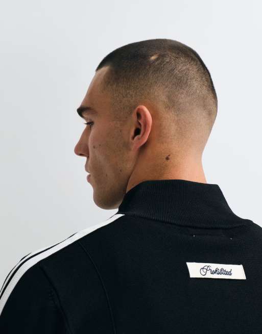 Prohibited varisty knit straight fit track jacket co-ord in black, 2 of 5
