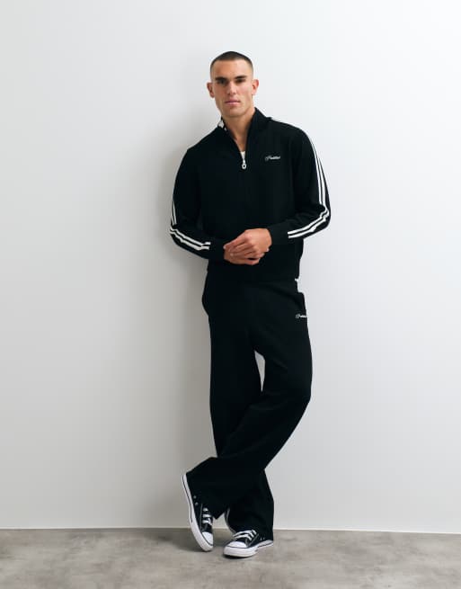 Prohibited varisty knit straight fit track jacket co-ord in black, 3 of 5