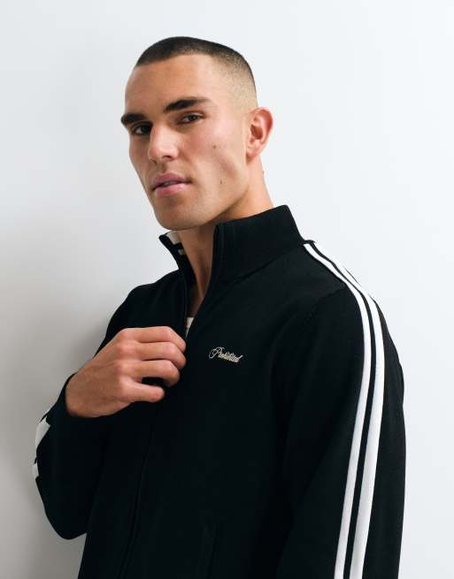 Prohibited varisty knit straight fit track jacket co-ord in black, 4 of 5