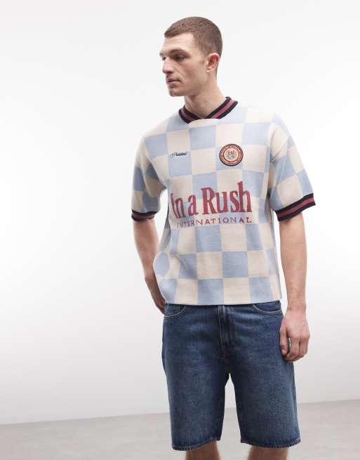 Prohibited victory knitted short sleeve jumper in blue, 4 of 5