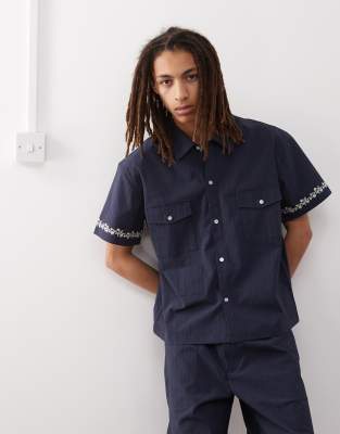 Prohibited Prohibited western seersucker short sleeve shirt co-ord in navy