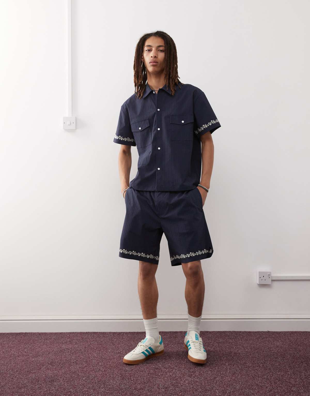 Prohibited western seersucker shorts co-ord in navy