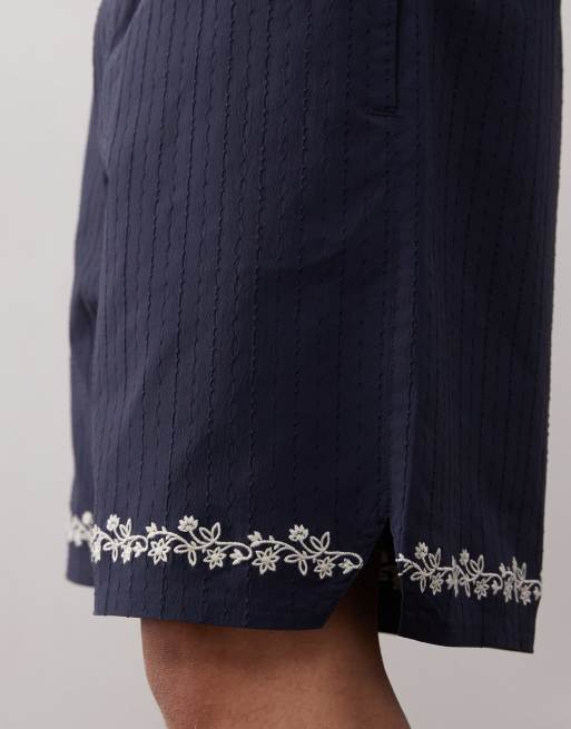 Prohibited western seersucker shorts co-ord in navy, 3 of 5