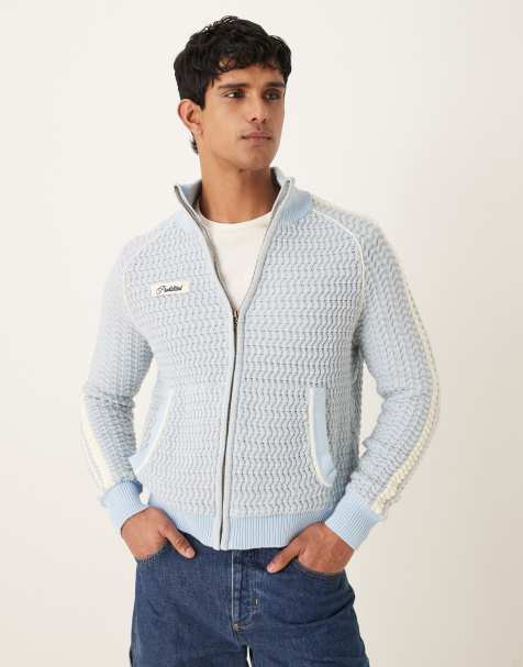 Prohibited zip through knit track jacket in light blue - view 1