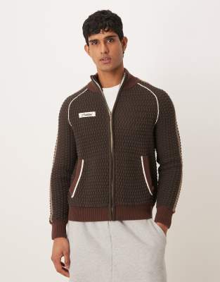 Prohibited zip through knitted track jacket in brown