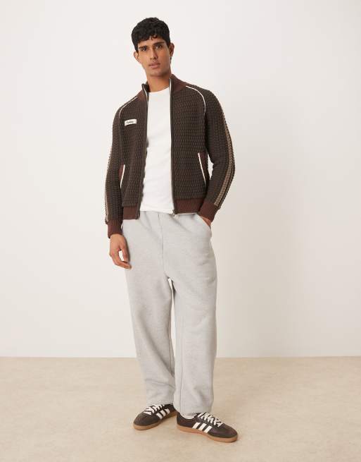Prohibited zip through knitted track jacket in brown, 2 of 5