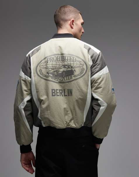 Prohibited zip up racing jacket in green - view 1