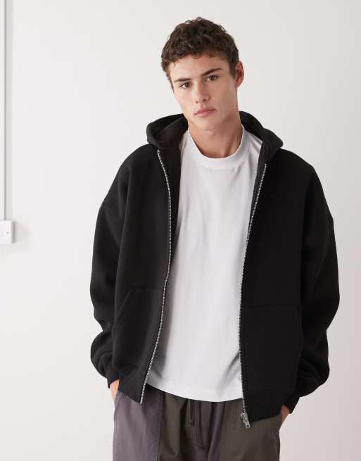 Prohibited zip up tonal logo hoodie in black