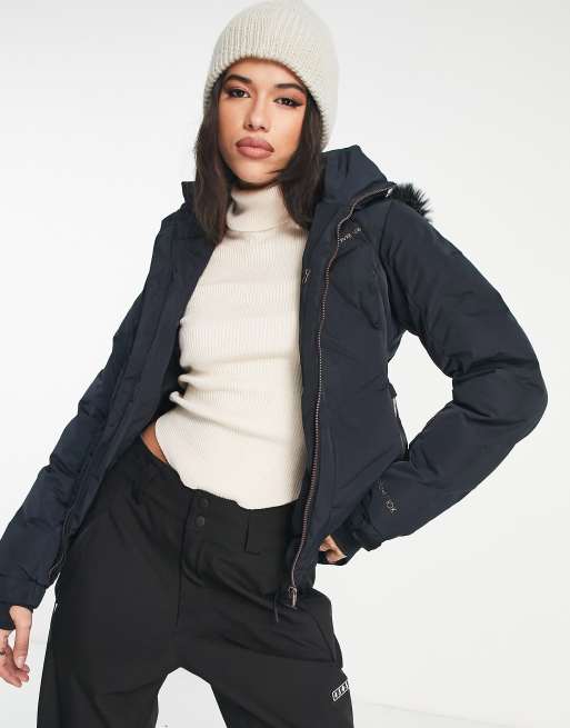 Protest Artsy ski jacket with faux fur hood in black | ASOS