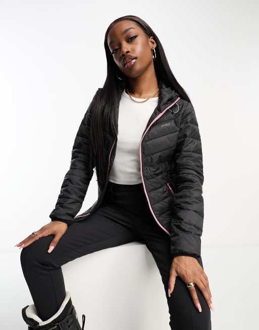Protest Clover ski puffer jacket in black with pink detail