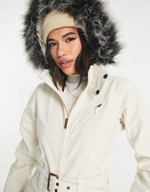 White ski clearance jacket with belt