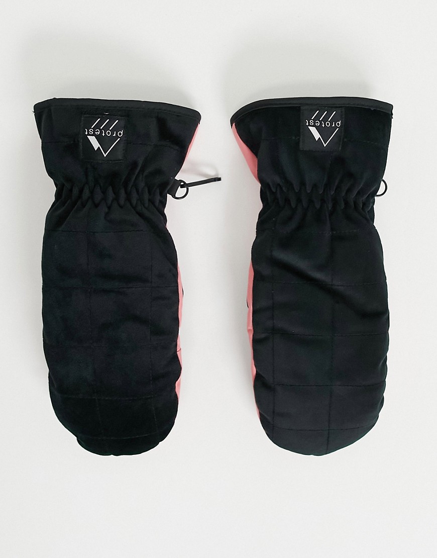 Protest Momo Ski Mittens In Black And Pink