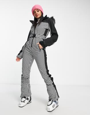 Protest Retro ski suit in black with white stripe