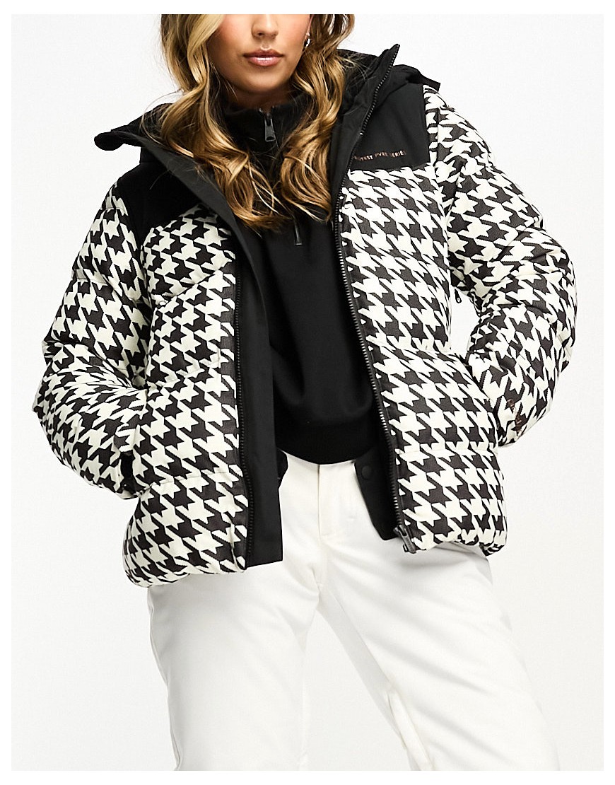 Protest Prtbreey ski jacket in black and white houndstooth