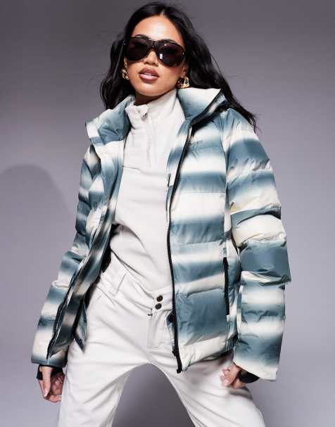 Protest Prtfever striped snow jacket in green and white - view 1