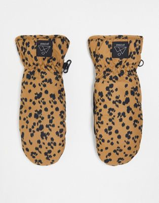 Protest Prtsilene ski mitten gloves in brown leopard print