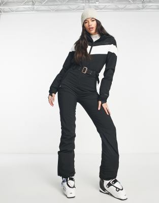 Protest Protest Retro ski suit in black with white stripe